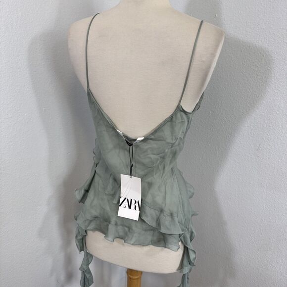 Zara Blouse Womens Small Green Avant Garde Ruffle Fairycore Preppy‎ Y2K 90s - Picture 6 of 13